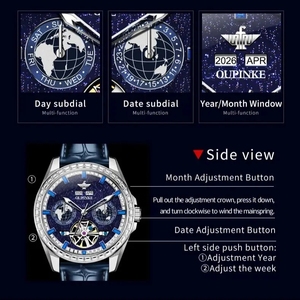 นาฬิกาข้อมือผู้ชาย OUPINKE 3280 รุ่นหรูหรา ดีไซน์ Flywheel Hollow ระบบอัตโนมัติเต็มรูปแบบ แบรนด์ดัง หน้าปัดลายท้องฟ้า กระจกแซฟไฟร์ - Product Image 2
