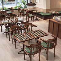 Meubles de restaurant en bois de style vintage en gros, ensemble durable de banquettes, chaises et table pour café, restaurant, pâtisserie