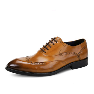 Zapatos Oxford de Cuero Genuino Color Bronceado para Hombre, con Punta en Pico, Cordones, Color Sólido, Suela de Goma, para Cualquier Ocasión, Envío Directo - Product Image 1