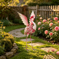 Grande statue de flamant rose rose pour jardin, décoration extérieure pour jardin, patio, pelouse, fontaine d'eau