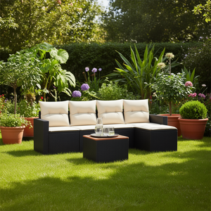 Set Divano da Giardino in Rattan, Arredamento da Esterno a 4 Posti, Design Contemporaneo Nero e Crema - Product Image 2