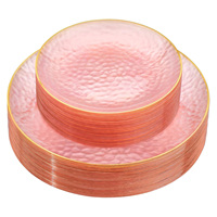 Assiette de présentation en plastique martelé à bord doré de luxe, 19 cm et 26 cm, colorée et transparente, pour décoration de mariage et événements, plateau de service