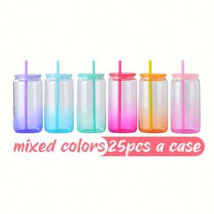 Verre à sublimation en borosilicate transparent de 16 oz avec couvercle, pour soda et bière, motif dégradé bonbon gélifié - Product Image 4