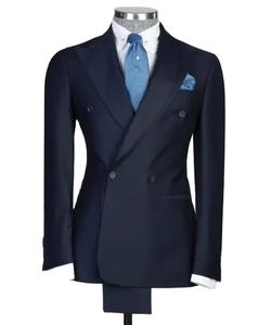 بدلات رجالية من MTM زرقاء داكنة حسب الطلب من قطعتين (جاكيت + بانت) بدلة سهرة مزدوجة الصدر للرجال لحفلات الزفاف والحفلات الموسيقية - Product Image 2