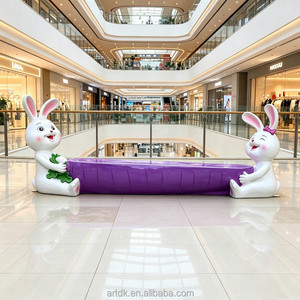 Banc en fibre de verre personnalisé en forme de lapin, thème animal crème glacée, sièges publics pour plaza commerciale, aire pour enfants, jardin extérieur, vente en gros - Product Image 6