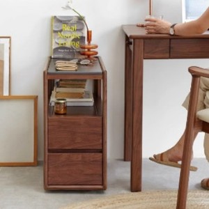 Solid Wood Side <b>Table</b> Black Walnut Wood Slab Storage Living Room <b>Sofa</b> Cabinet Movable Corner <b>Table</b> Scandinavian Style - Product Image 2