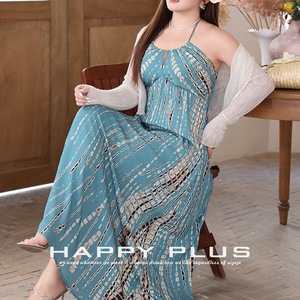 Runqi ชุดเดรสคอวีแบบคล้องคอชุดเดรส N8970ลำลองสำหรับผู้หญิงเอวยางยืดพิมพ์ลายดอกไม้สีฟ้าไซส์ใหญ่พิเศษใส่วันหยุด - Product Image 2