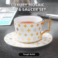 Ensemble tasse et soucoupe en porcelaine mosaïque de luxe nordique 250 ml avec un design moderne pour le thé de l'après-midi et le café turc Cadeaux d'affaires