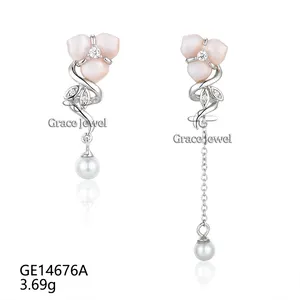 Grace Jewelry Noble Freshwater Pearl Pink Clover Flower Flower Quality Retro Fashion Jewelry Sterling Silver Ladies Earrings
