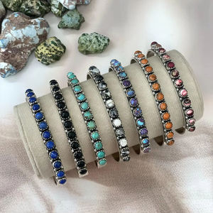 Bracelet manchette en argent sterling fait main avec pierres multiples, bracelet manchette en pierres précieuses - Product Image 1