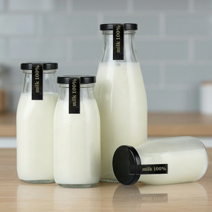 OSHOW Clear <b>Glass</b> <b>Milk</b> <b>Bottles</b> Screw Cap Decal Printed 200ml 250ml 500ml 1000ml for Dairy Packaging - Product Image 4