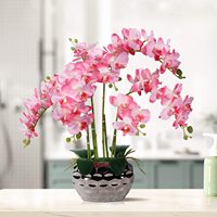 Weiße künstliche Orchidee mit silberner Vase Elegantes Kunst blumen arrangement für Weihnachten Neujahr Ostern oder Halloween