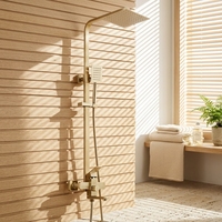 Système de douche mural carré en acier inoxydable 304 brossé or, anti-calcaire, facile à nettoyer, avec douchette à main, idéal pour projets d'appartements