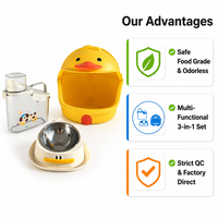 Joli ensemble d'accessoires pour animaux de compagnie en forme de canard jaune, en PP, gamelle et abreuvoir pour chien et chat, bac de rangement, vente en gros OEM ODM