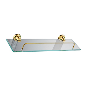 Étagère murale moderne en verre avec barre porte-serviettes dorée, accessoire de salle de bain rectangulaire - Product Image 1