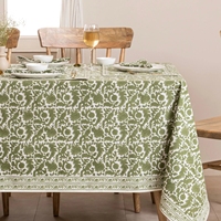 Nappe Rectangulaire en Coton Pur Vintage à Imprimé Botanique Vert et Blanc pour Salle à Manger et Cuisine de Ferme