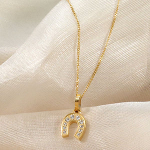 Colliers pendentifs mode délicats, Collier fer à cheval en acier inoxydable avec chaîne <span class=keywords><strong>gourmette</strong></span> et zircon transparent pour femme, étanche - Product Image 4