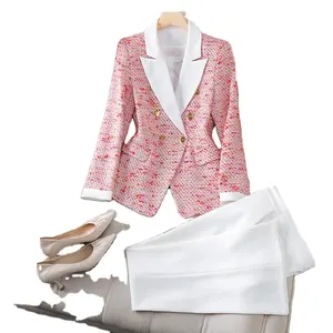 Hot sale of new models Office Set Business Women Patchwork Zipper Blazer and Pants Two Piece Set OL Style Women's Suit Office