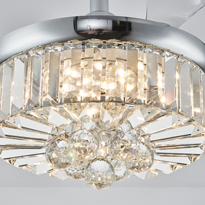 Ventilateur de plafond en cristal au design moderne européen, lumière LED blanc chaud et <span class=keywords><strong>télécommande</strong></span> argentée, lustre DC 40W avec fonctions rétractables - Product Image 6