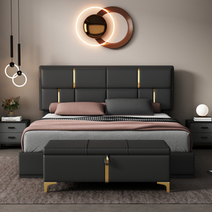2-Piece <b>Queen</b> <b>Size</b> MDF Bedroom Set Adjustable Height Convertible Upholstered Platform <b>Bed</b> Hydraulic Storage Home Furniture - Product Image 2
