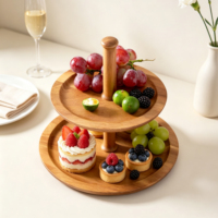 Plateau de service personnalisé à 2 niveaux, support à gâteau, plateau à fruits en bois, présentoir à desserts, support de service pour les fêtes, décoration de table de mariage