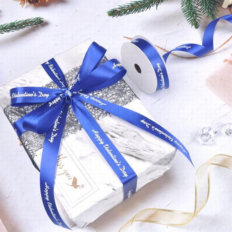 Custom Logo Foil Satin Ribbon 75mm Width Single Face Style Great Price Hot Stamping Gift Ribbon with Personalised Design
