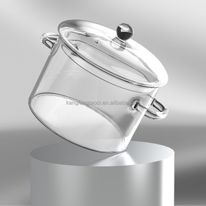 Olla de cocina de vidrio transparente de vidrio resistente al calor de alto nivel con mango de tapa Juegos de contenedores de alimentos de vidrio - Product Image 3