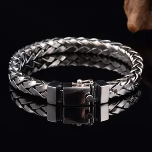 Joyería Fina minimalista para hombre y mujer, brazalete de plata de ley 2023 sólida de 9mm tejido a mano con cierre de hebilla, 925