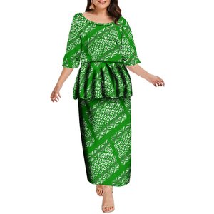 Best Price Custom <strong>Plus</strong> <strong>Size</strong> Hibiscus Flower Print Frilly <strong>Tops</strong> and Skirts 2 Piece Samoan Puletasi Ptaha Pacific Island Dress - Product Image 3