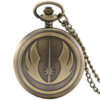 Reloj de Bolsillo con Colgante de Metal Bronce Vintage, Tema Orden Jedi, Reloj de Cuarzo con Cadena para Hombre, Regalo