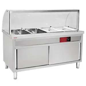 Penghitung Display Makanan Panas Restoran Komersial Makanan Cepat Elektrik 4 Panci Stainless Steel Bain Marie Makanan Prasmanan Penghangat