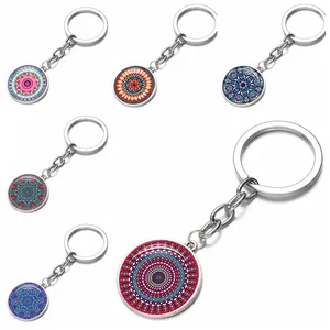 SX-137 Wholesale Fashion Pendant Glass Alloy Key Chain Mandala Flower Keychain