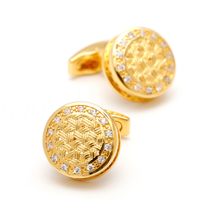 High-quality Understated Luxury Men's <b>Cufflinks</b> Rhinestone Gold Round <b>Shirt</b> <b>Cufflinks</b> - Product Image 2