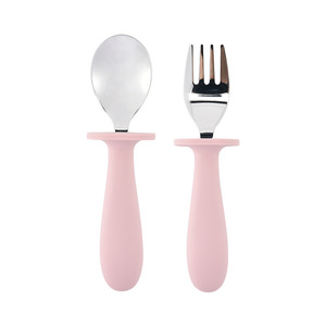Fourchette et cuillère en acier inoxydable 304 pour enfants, avec poignées en silicone, ensemble de vaisselle pour l'alimentation des nourrissons, type conique, sans Bpa - Product Image 5