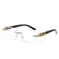 Lunettes de soleil rectangulaires sans monture avec cristaux incrustés UV400, verres biseautés style hip-hop, unisexe, style streetwear, lunettes bling WENDUO S213