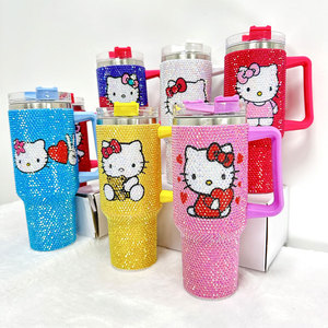 Stock Wholesale Cute Kitten Bling Diamond Rhinestone Tumbler Double Wall Stainless Steel Insulated <b>Cups</b> <b>with</b> <b>lids</b> and straws - Product Image 1