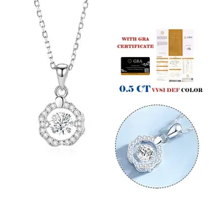 럭셔리 다이아몬드 여성 보석 VVS 0.5ct 컬러 아이스 컷 라운드 모양 moissanite 목걸이 925 스털링 실버 체인 웨딩