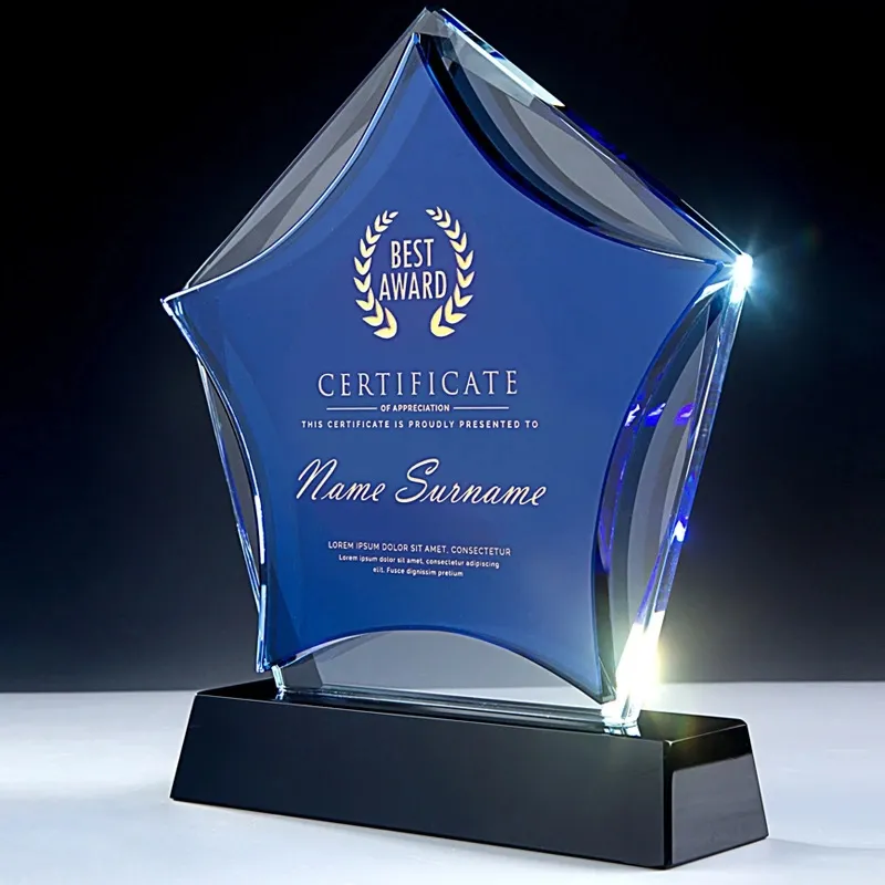 Custom Logo Clear Blank Crystal Plaque Glazen Trofee Kristal Award Trofee