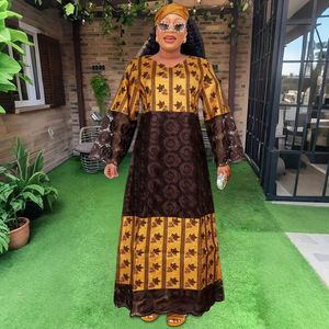 Vêtements Nigérians Traditionnels, Robes Africaines pour Femmes, Robes Maxi Élegantes en <span class=keywords><strong>Bazin</strong></span> Brodées <span class=keywords><strong>Boubou</strong></span> avec Turban pour Mariage - Product Image 4