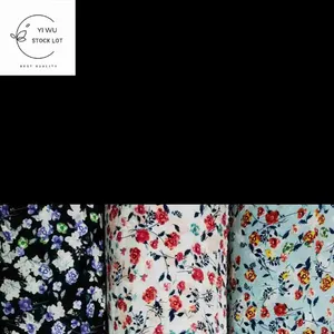 Ready goods factory supplier wholesale flower designs of woven korea silk polyester printed stock fabric for garments