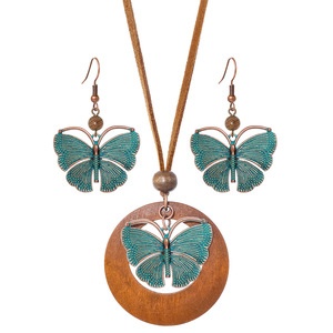 Conjunto de Joyería Vintage con Mariposas, Collar y Aretes de Aleación de Madera, Accesorios de Moda Retro para Mujer - Product Image 3