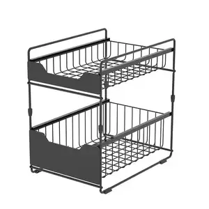 Stackable Under Sink Cabinet Sliding Drawer Metal Storage Organizer