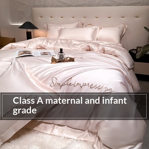 Parure de <span class=keywords><strong>lit</strong></span> quatre pièces en Tencel Lenzing, style minimaliste luxe léger, soyeuse et douce, pour un sommeil nu, comprenant housse de <span class=keywords><strong>couette</strong></span> et draps-housses - Product Image 1