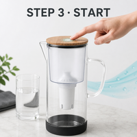 Carafe filtrante à eau alcaline en verre 2,5 L, eau enrichie en hydrogène et minéralisée, réduit le chlore, sans BPA, utilisation domestique manuelle