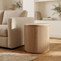 Table d'appoint de salon ronde en bois massif de style luxueux, très vendue, avec rainurage et placage