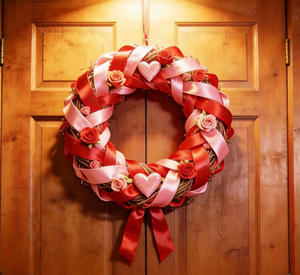 Couronne <span class=keywords><strong>en</strong></span> maille rose et rouge de 18 pouces avec nœud <span class=keywords><strong>en</strong></span> forme de cœur 3D pour la Saint-Valentin, idéale pour décorer la porte d'entrée - Product Image 4