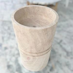 Évier sur pied autoportant en travertin de taille personnalisée Cuvette de vanité de salle de bain en marbre et pierre naturelle - Product Image 4