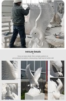 YOUFINE Statue de tigre ailé en marbre blanc sculpté à la main, sculpture volante pour la décoration extérieure de jardin, de villa et de paysage
