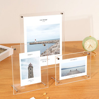 Présentoir de table transparent double face sur pied support photo en acrylique flottant avec cadre en métal