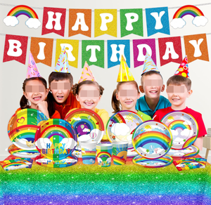 Ensemble <span class=keywords><strong>de</strong></span> vaisselle jetable sur le thème <span class=keywords><strong>de</strong></span> l'arc-en-ciel, assiettes, gobelets, serviettes, nappe, bannière, guirlande pour fête d'anniversaire <span class=keywords><strong>de</strong></span> garçon ou <span class=keywords><strong>de</strong></span> fille - Product Image 4
